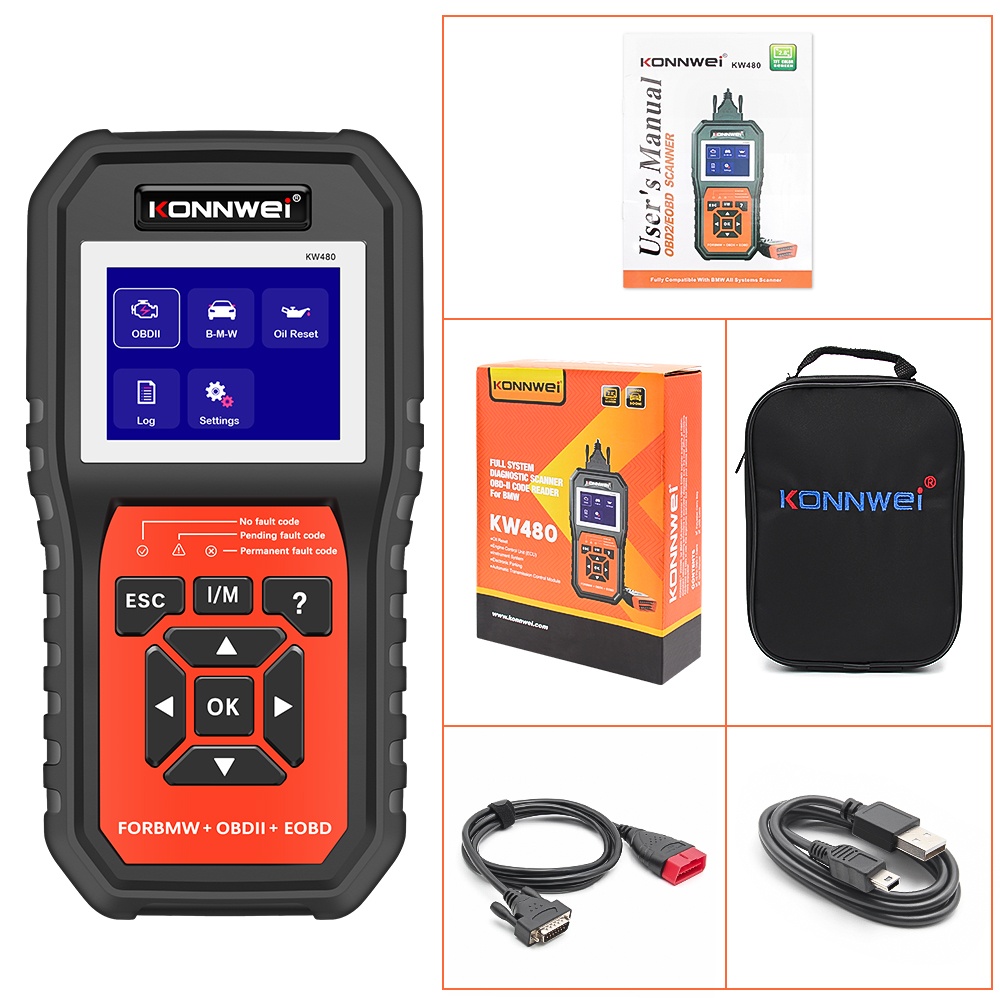 Oferte la Tester Diagnoza Auto Konnwei KW480, Functii Complete pentru BMW, OBD2, Resetare Ulei, Citire Coduri, Test Motor, ABS, SRS, EVAP, Reset Ulei, Printare PC, Ecran 2.8 inch