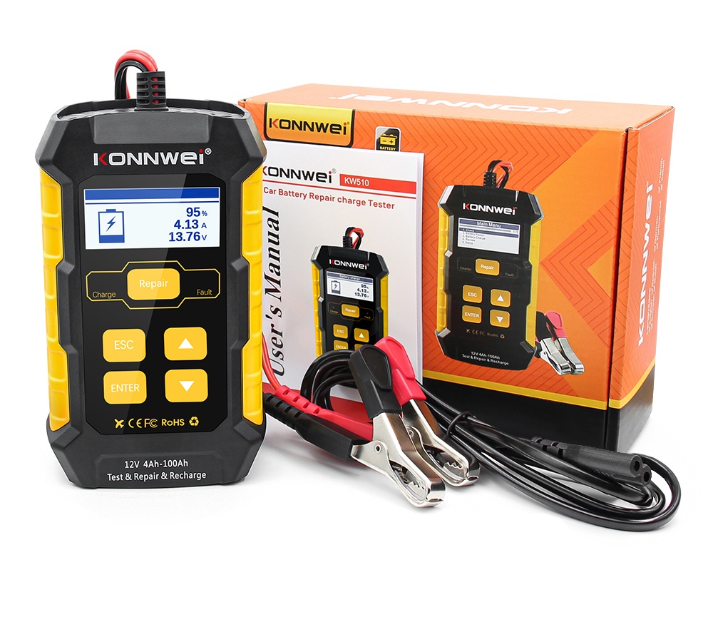 Oferte la Tester Baterie Auto KONNWEI KW510, Testare CCA, Incarcare, Reparatie, Suport 12V, Rezistenta, SOH, SOC, Test Ripple, Suport AGM GEL EFB