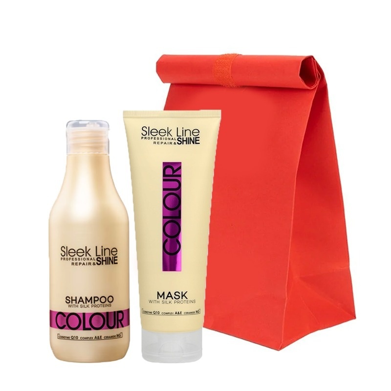 Oferte la Set Sleek Line Colour – Sampon, 300 ml si masca cu proteine din matase pentru par vopsit, 250 ml