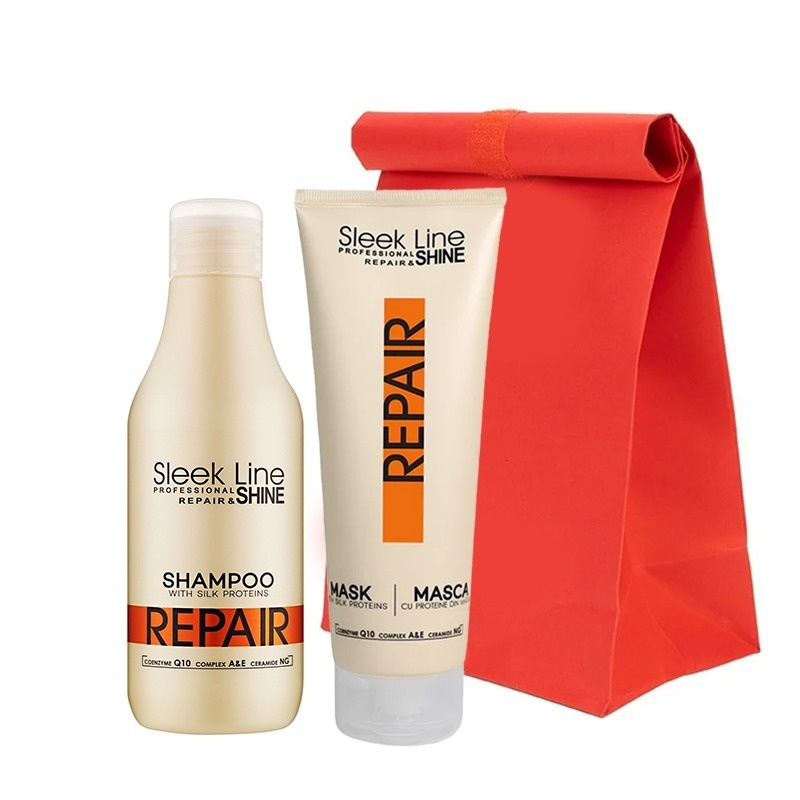 Oferte la Set Sleek Line Repair – Sampon, 300 ml si Masca cu proteine din matase pentru par deteriorat, 250 ml