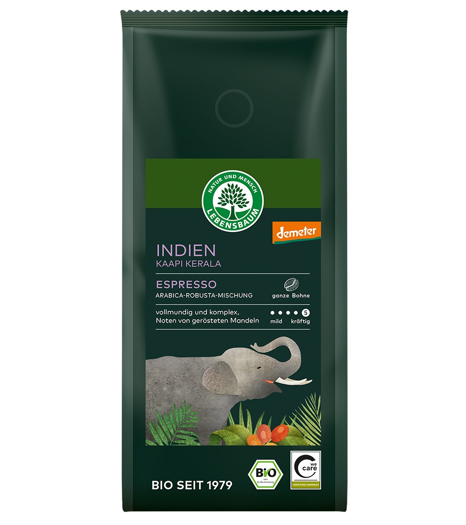Cafea boabe bio Espresso Kaapi Kerala, 250g Lebensbaum