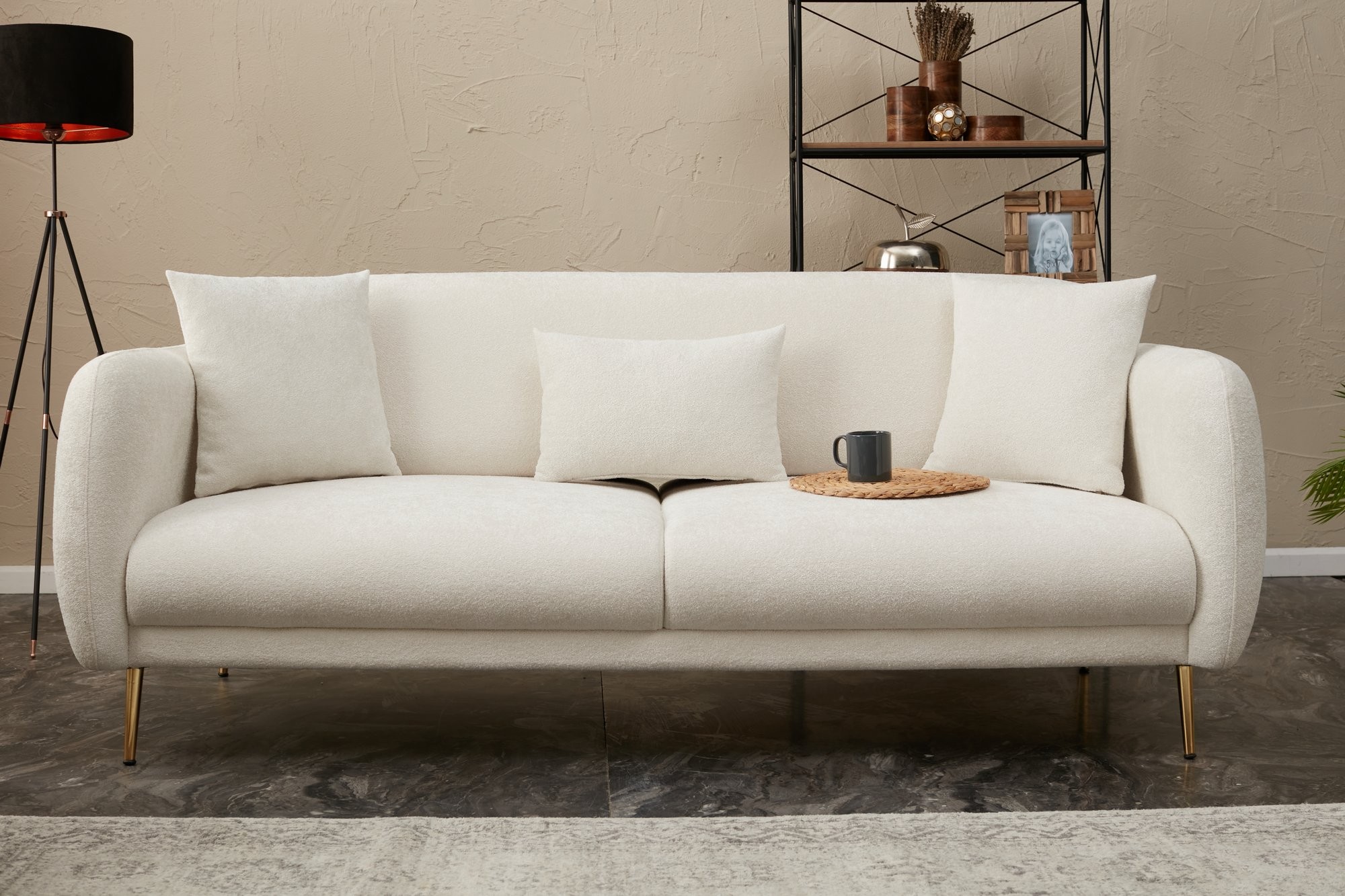 Oferte la Canapea Tapitata cu 3 Locuri Simena - Cream 210 X 80 X 95