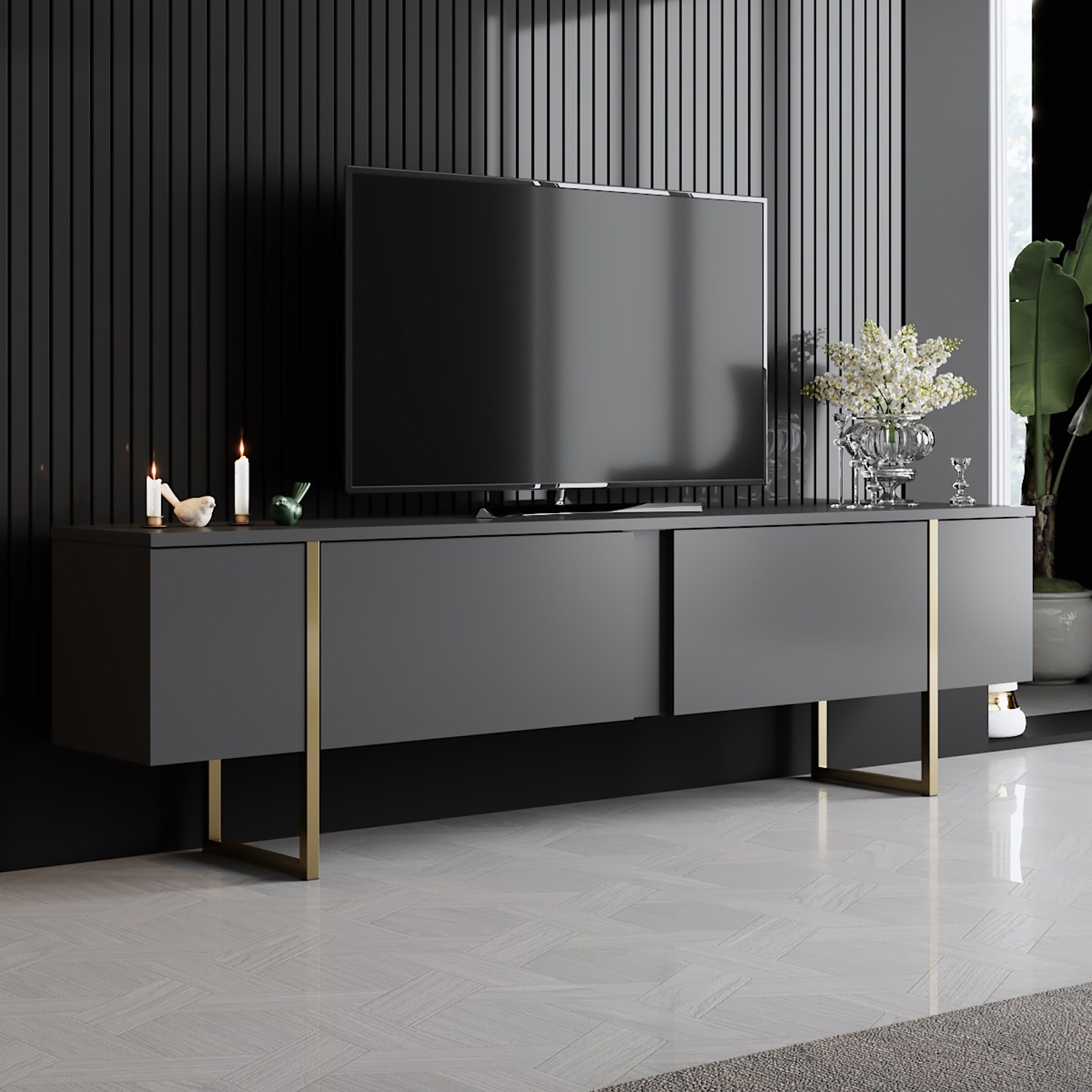 Oferte la Comoda TV 180 X 30 X 50 Luxe - Anthracite, Gold
