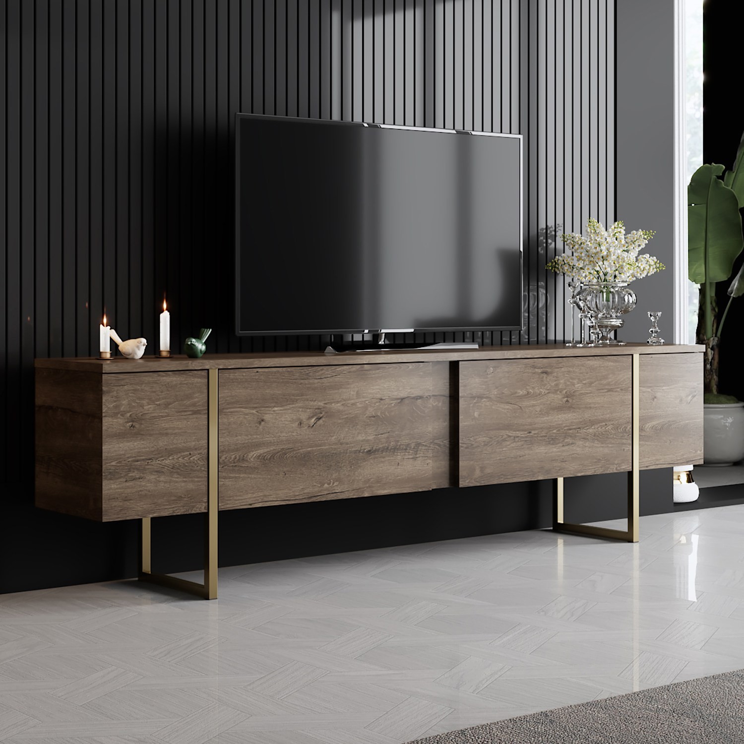 Oferte la Comoda TV 180 X 30 X 50 Luxe - Walnut, Gold