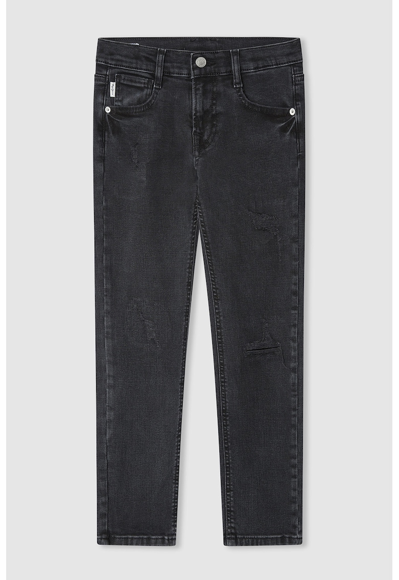 Blugi slim fit cu aspect deteriorat - Negru