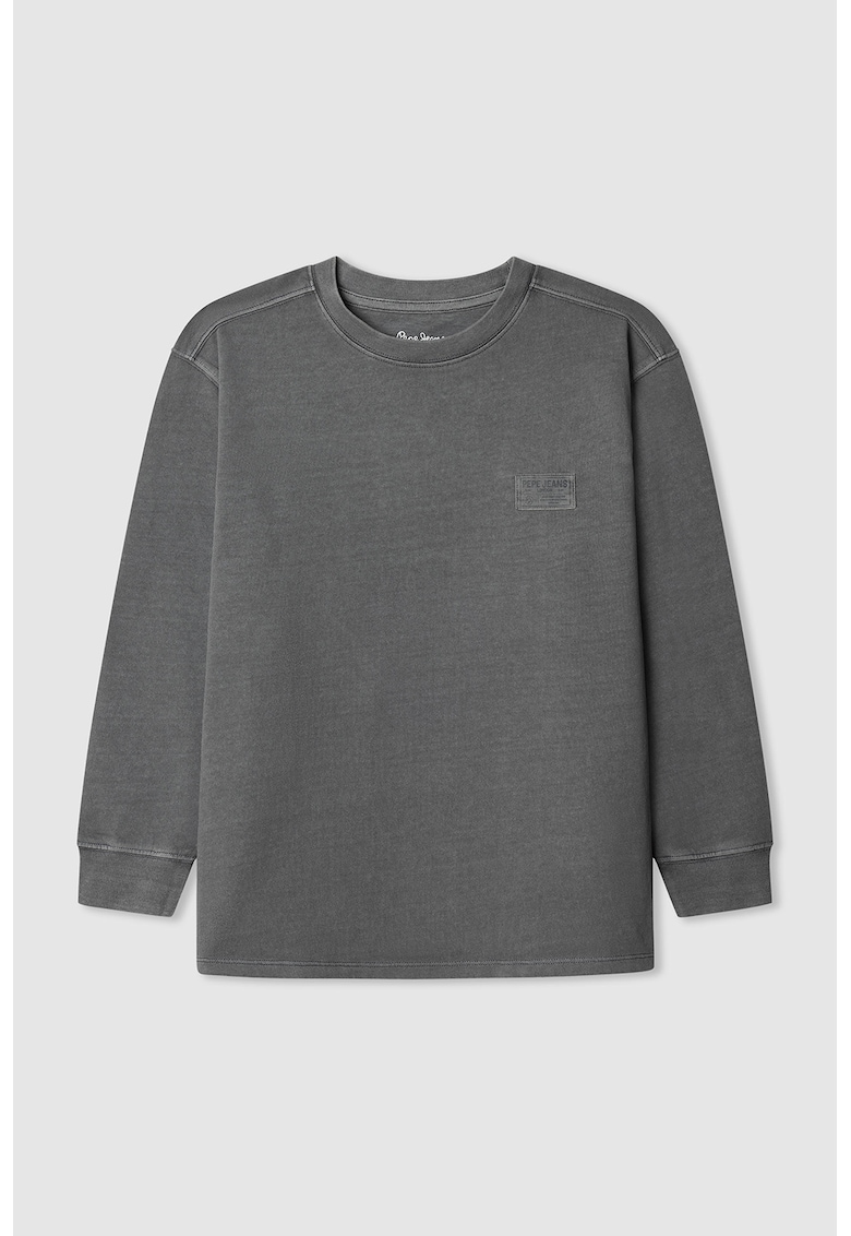 Bluza de bumbac cu decolteu la baza gatului - Gri antracit