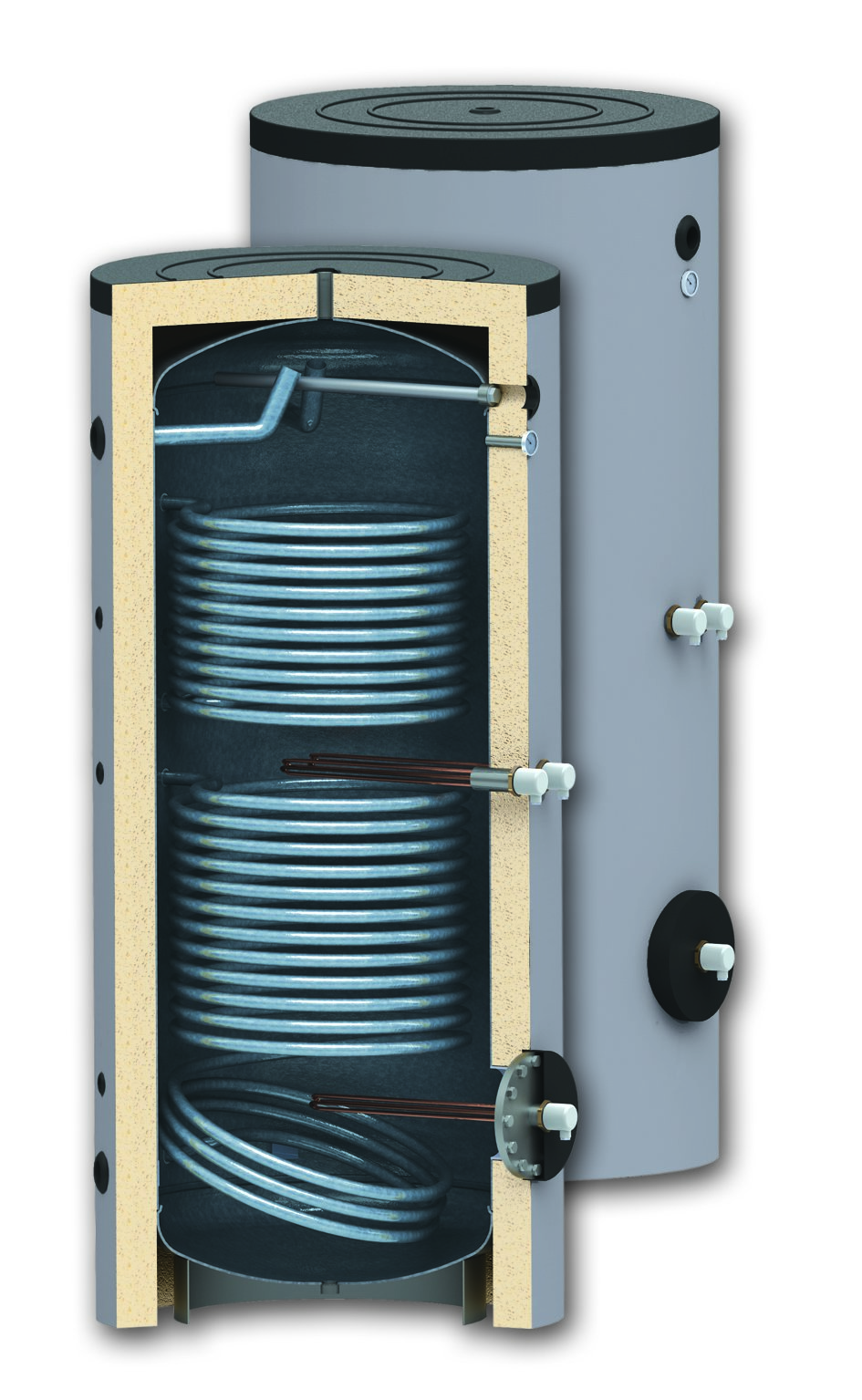 Oferte la Boiler 400 litri cu 2 serpentine SUNSYSTEM SON 400 montaj pe sol izolatie termica manta de protectie  flansa de vizitare emailat cu titan