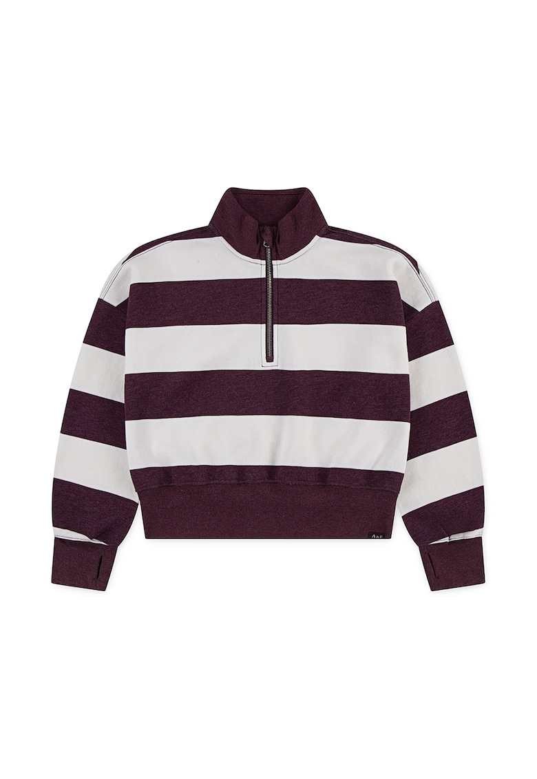 Oferte la Bluza de trening in doua nuante si fenta cu fermoar - Alb fildes/Violet pruna