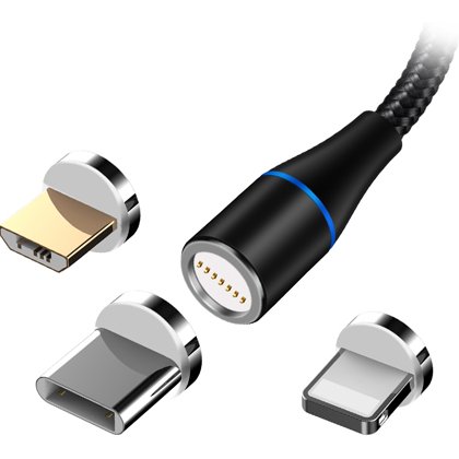 Oferte la Cablu magnetic 3IN1 USB-C/LIGHTNING/MICRO USB 1M 3A - negru Maxlife OEM001960