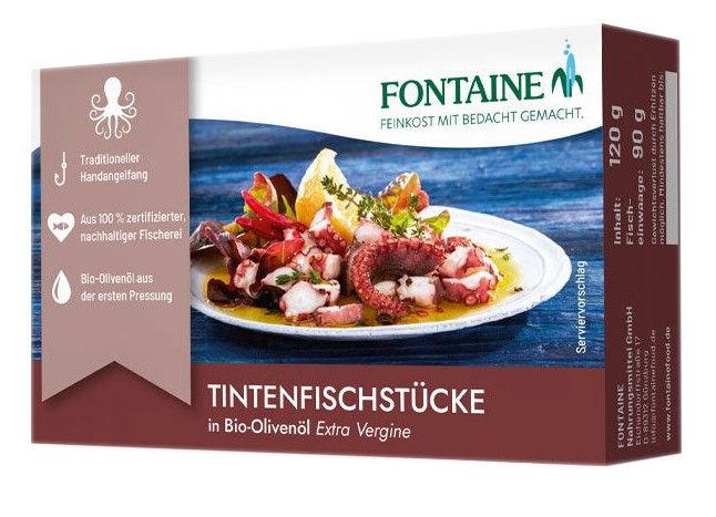 Oferte la Bucăți de caracatita în ulei de masline bio extravirgin, 110g Fontaine