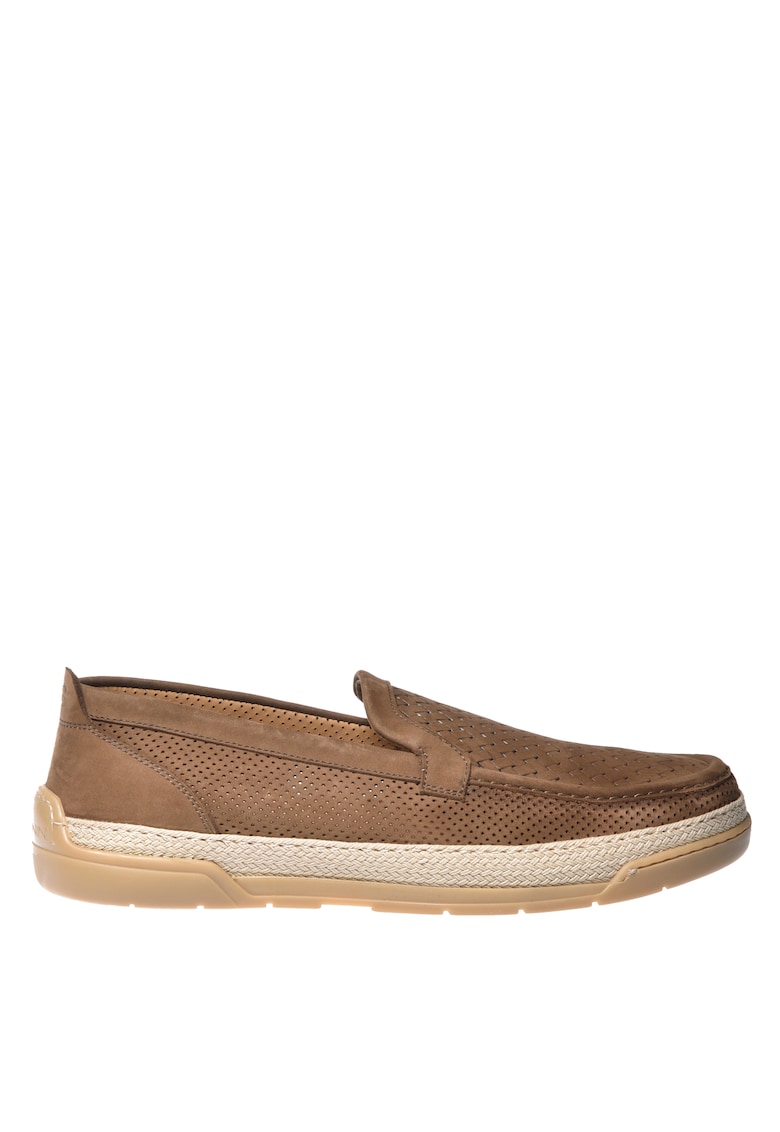 Oferte la Mocasini din piele nabuc cu design perforat - Caramel