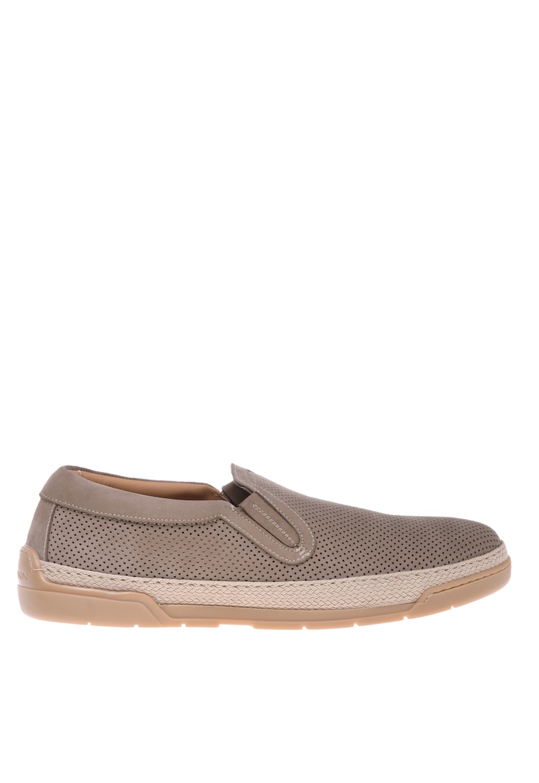 Oferte la Pantofi slip-on din piele nabuc cu design perforat - Bej