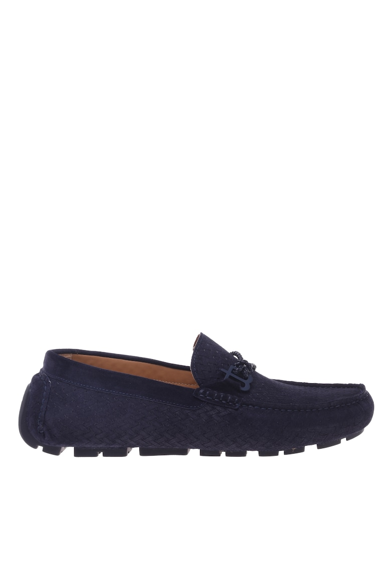 Oferte la Mocasini din piele intoarsa cu design tesut - Albastru indigo