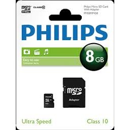 Card memorie PHILIPS MICRO SDHC FM08MP45B/10, 8GB, CLASS 10+adaptor