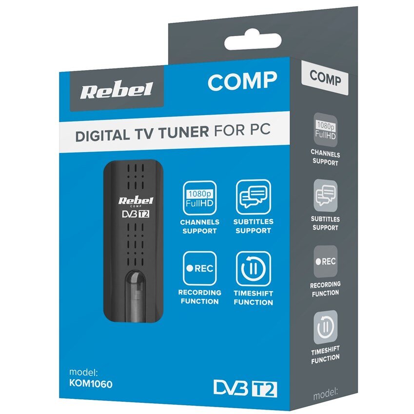Oferte la Tuner Digital pentru PC/Laptop KOM1060 DVB-T2 / DVB-C / DVB-T / H.265 / HEVC USB Negru
