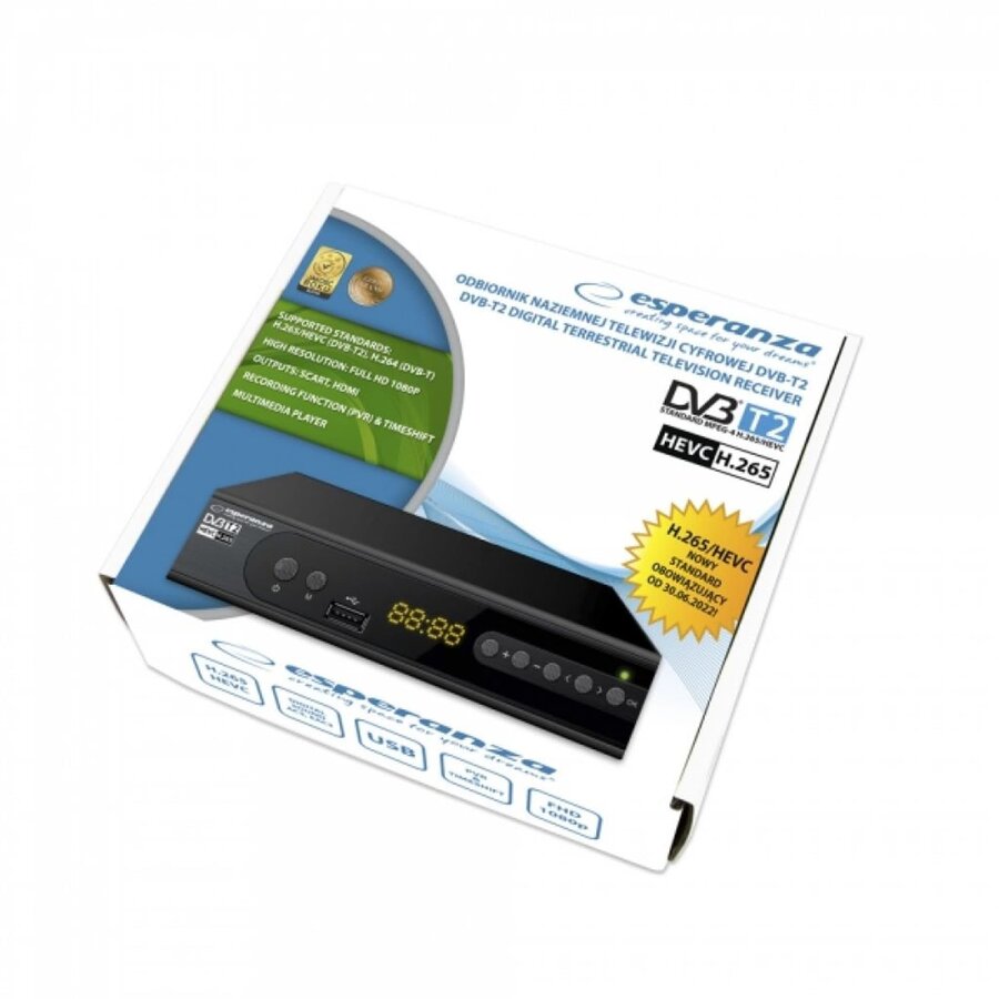 Oferte la Tuner TV EV106R TDVB-T2 H.265/HEVC Negru