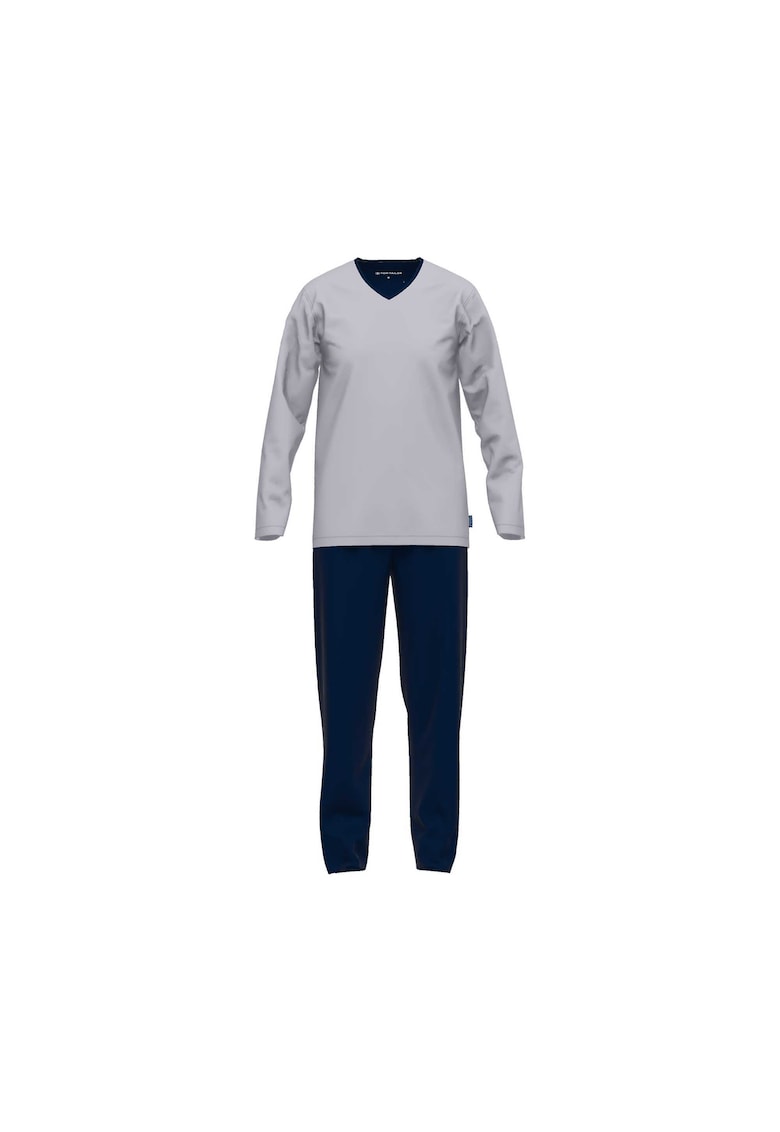 Oferte la Pijama lunga cu decolteu in V - Gri deschis/Albastru inchis