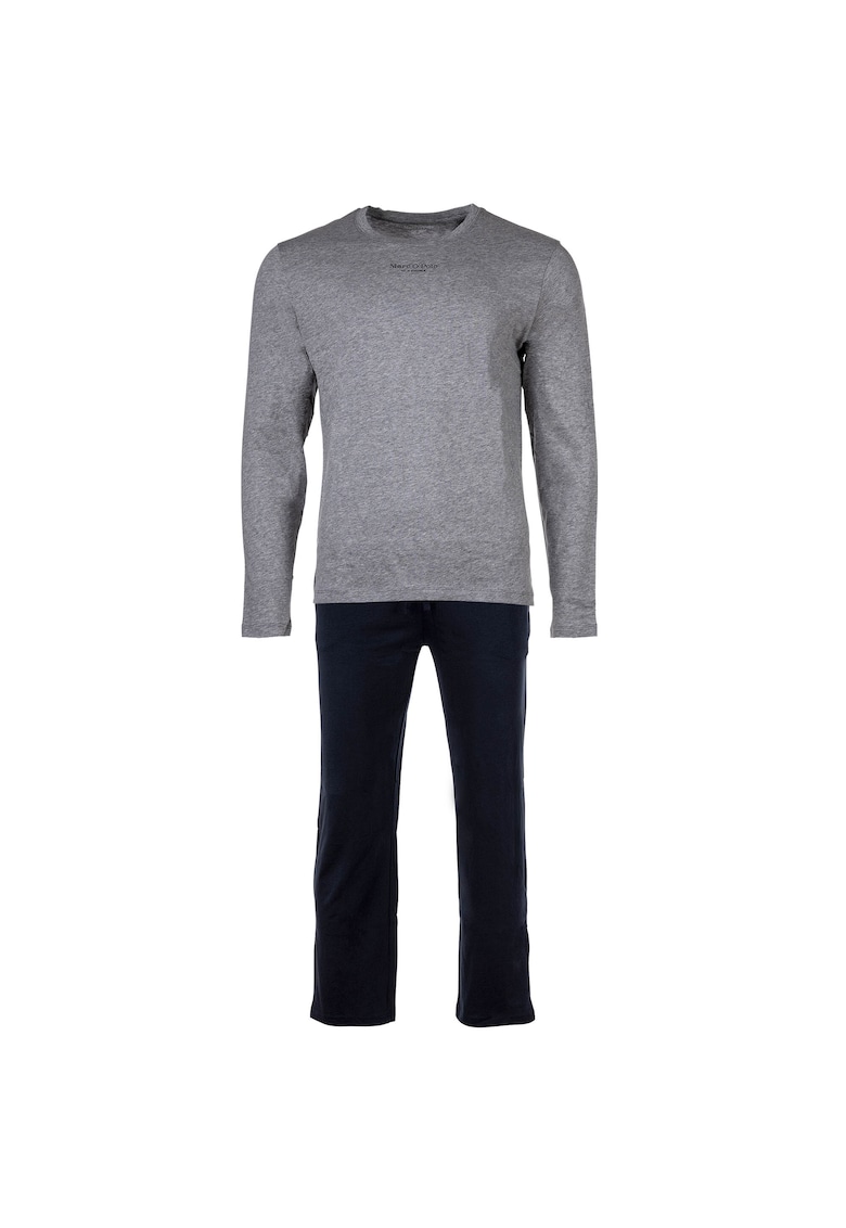Oferte la Pijama de bumbac cu decolteu la baza gatului - Gri/Albastru inchis