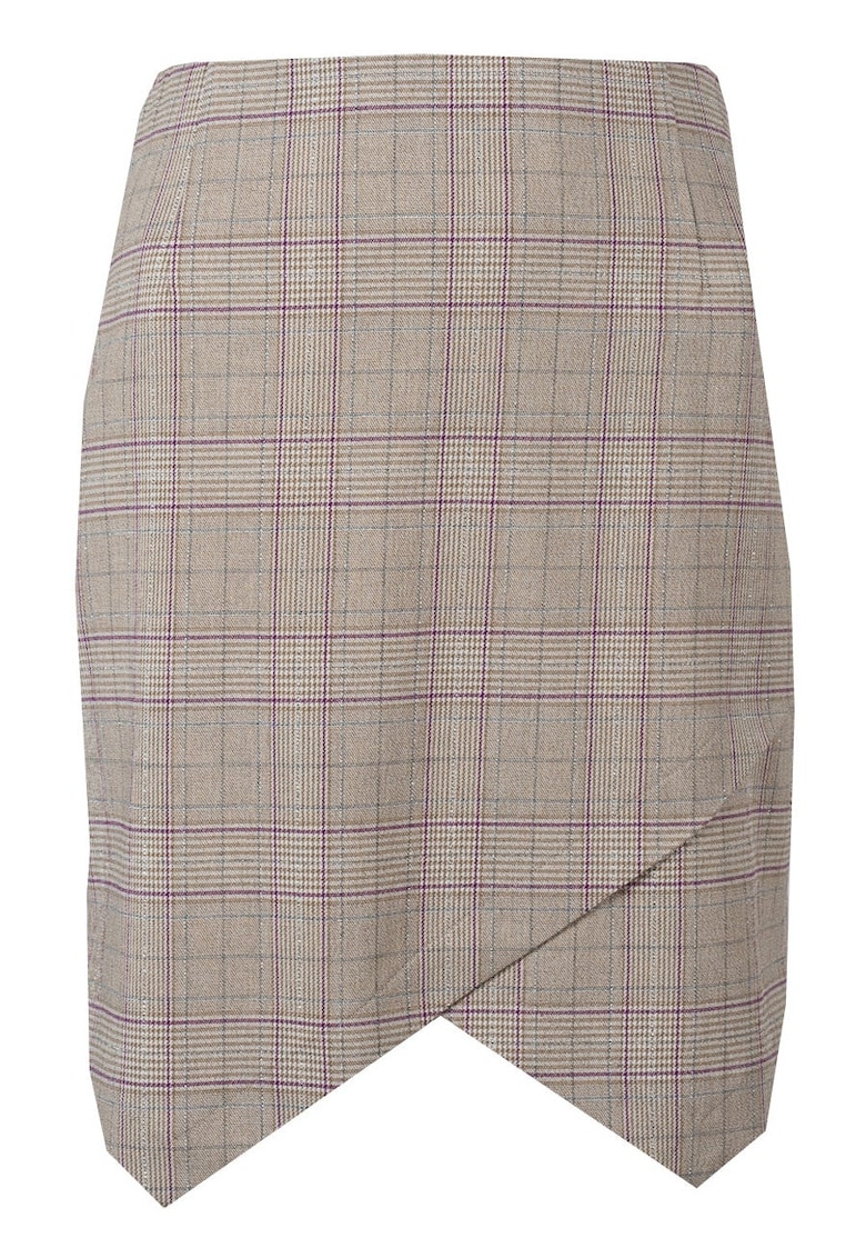 Fusta in carouri cu tiv asimetric - - Bej