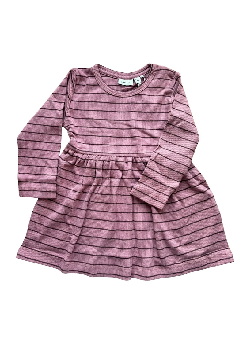 Rochie pentru fete -  dungi - roz - bumbac-elastan