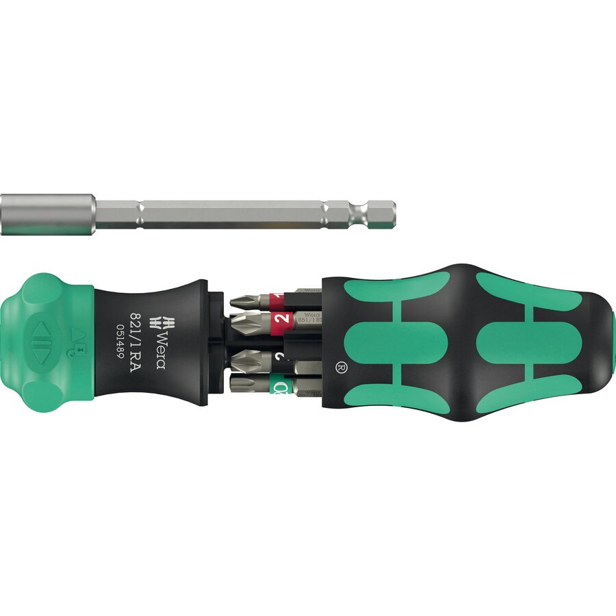 Oferte la Kraftform Kompakt 28 RA 1, bit set black/green, 6-piece, 1/4, with ratchet function and stainless steel bit holder