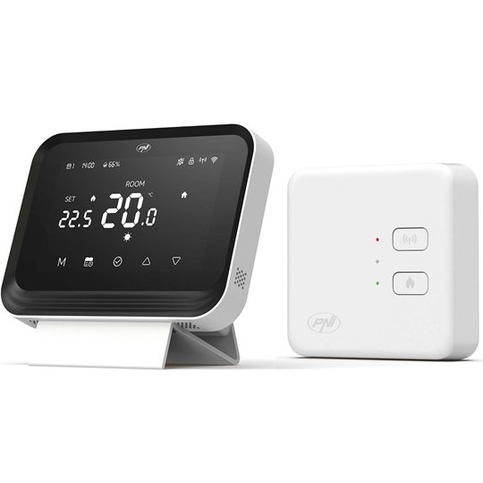 Oferte la Termostat inteligent PNI CT45 fara fir, cu WiFi, control prin Internet, pentru centrale termice, APP TuyaSmart