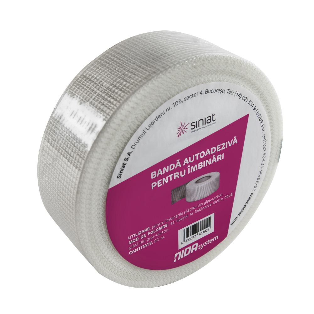 Oferte la Banda autoadeziva Siniat, pentru finisarea rosturilor dintre placile de gips carton din plasa de fibra de sticla, 90 m / rola