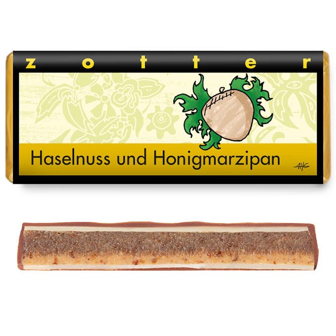 Oferte la Bio & Fair ciocolata neagra cu lapte 50% cacao umpluta cu crema de alune, Haselnuss Marzipan, 70g Zotter