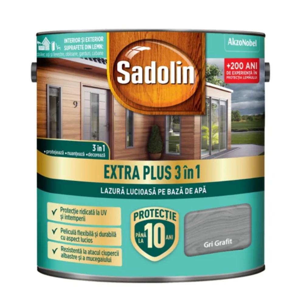 Oferte la Lazura lucioasa pentru lemn Sadolin Extra Plus 3 in 1, interior/exterior, gri grafit, 2.5 l