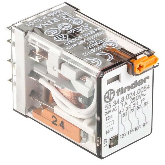 Oferte la Releu de uz general 7A, buton de test blocabil + LED (C.A.) + indicator mecanic Finder 55.34.8.024.0054