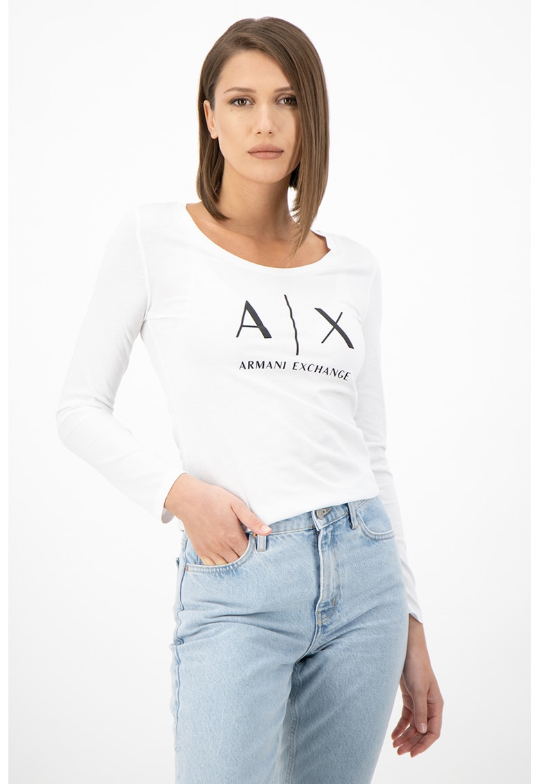 Oferte la Bluza slim fit cu imprimeu logo - Alb
