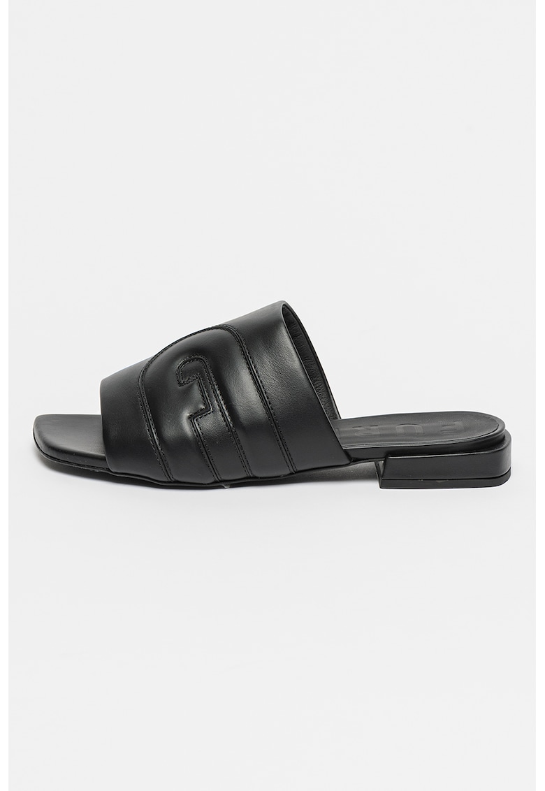 Oferte la Papuci de piele cu monograma - Negru