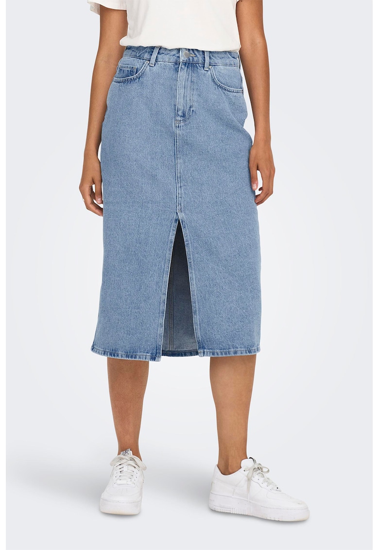 Fusta de denim cu slit frontal Bianca - Albastru melange