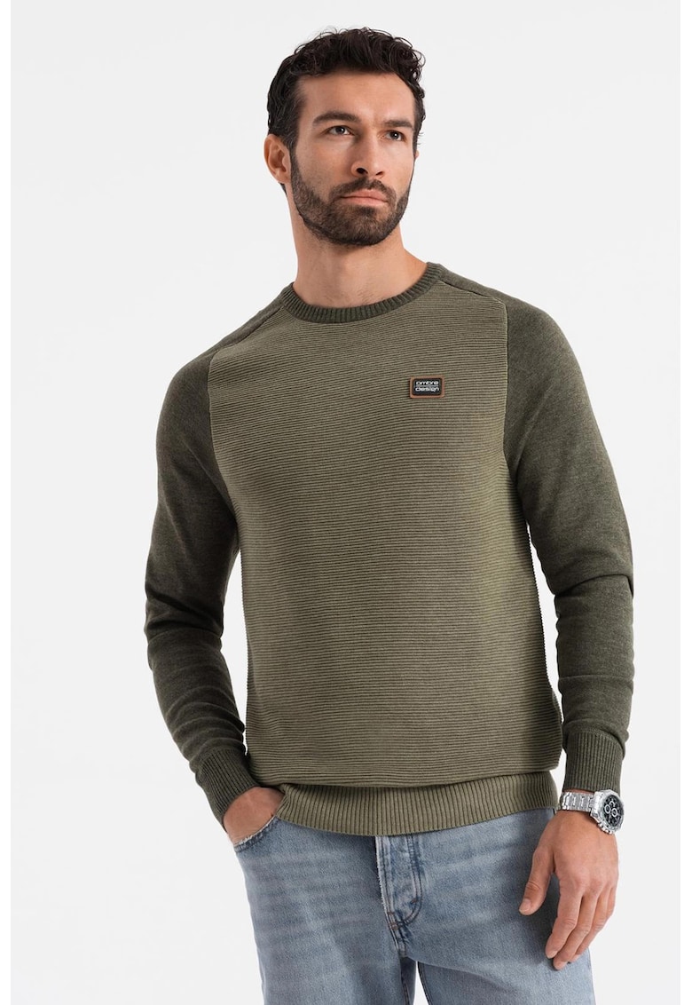 Oferte la Pulover cu maneci contrastante - Verde sparanghel