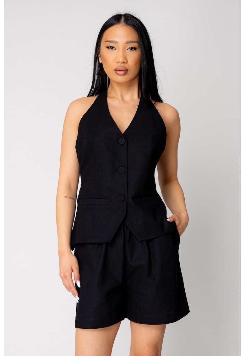Set Vesta cu spatele gol si pantalon scurt Black 16626 - Negru
