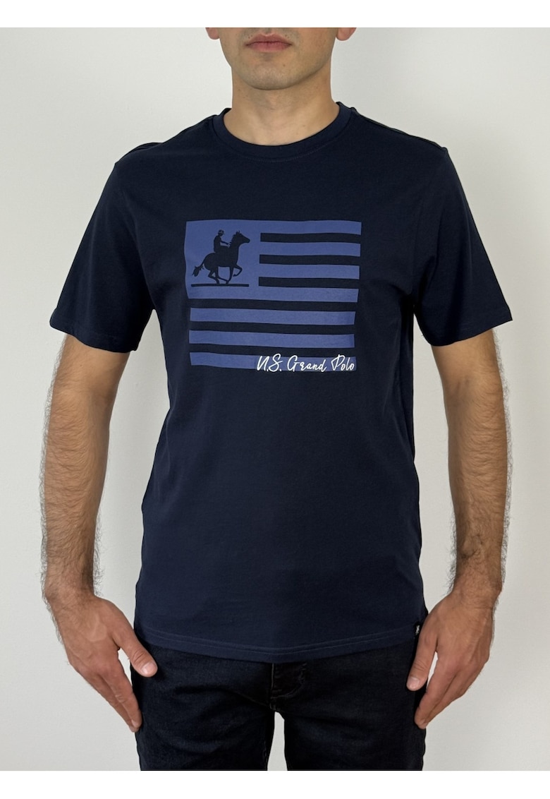 Oferte la U.S. Grand POLO Tricou barbati cu imprimeu cu logo - Regular fit - Bleumarin inchis