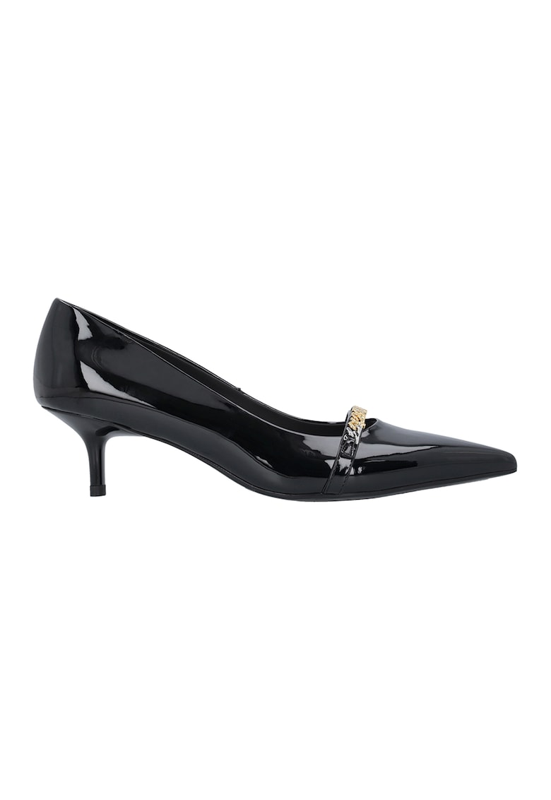 Oferte la Pantofi de piele ecologica cu varf ascutit si aspect lacuit - Negru