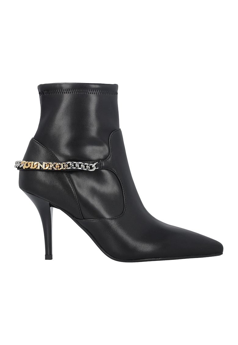 Oferte la Botine de piele cu varf ascutit si garnituri de piele ecologica - Negru