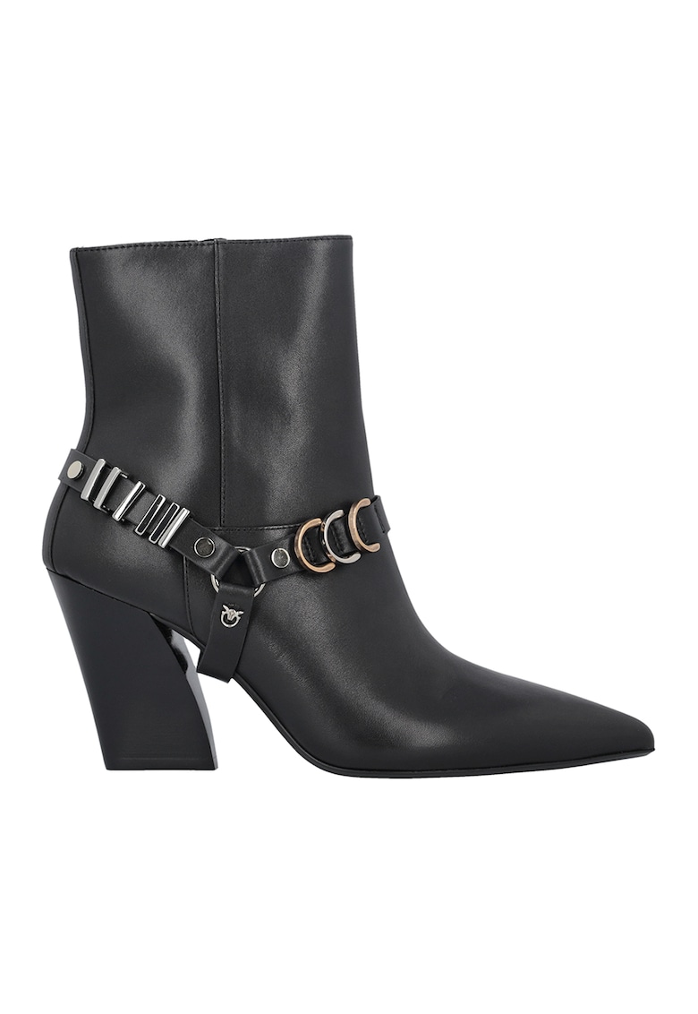 Oferte la Botine de piele cu detalii metalice - Negru