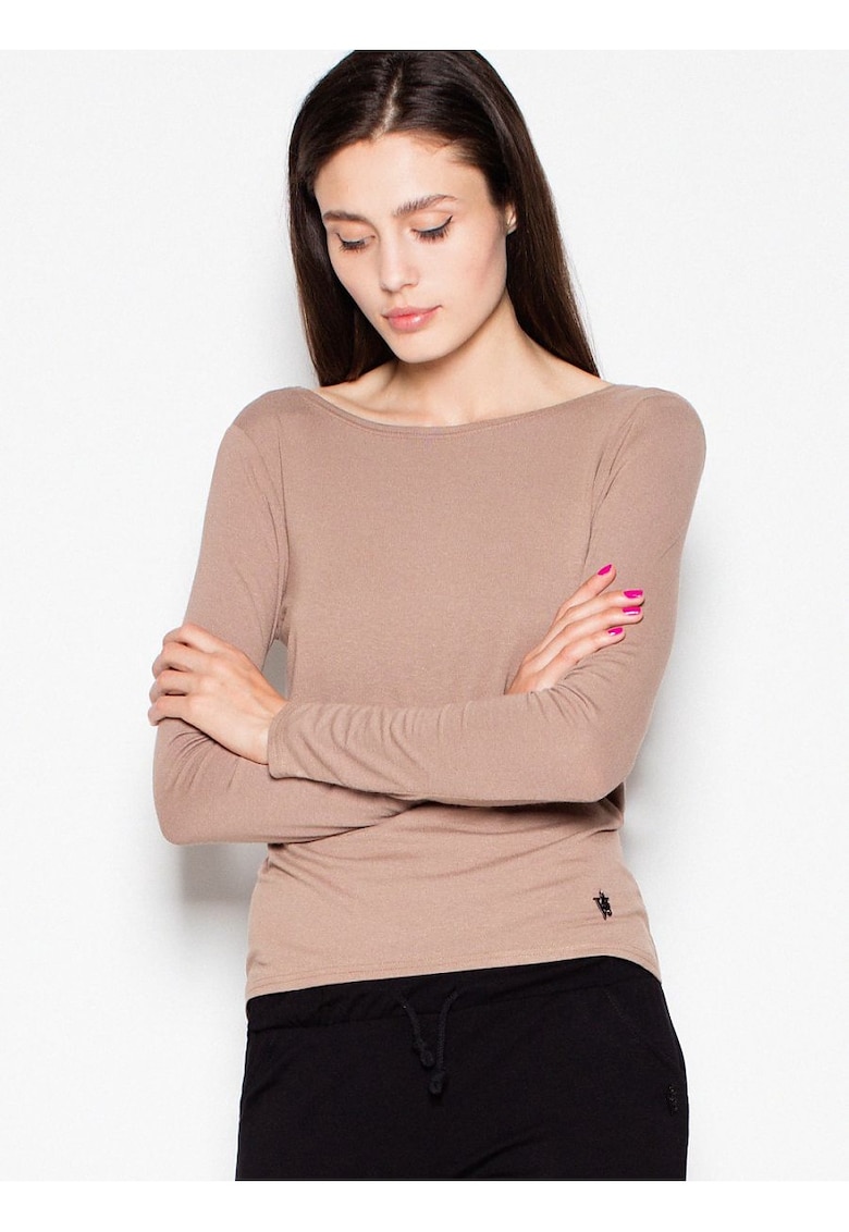 Oferte la Bluza dama -  scurta - cu maneci lungi - decupaj spate - culoare bej - material viscoza