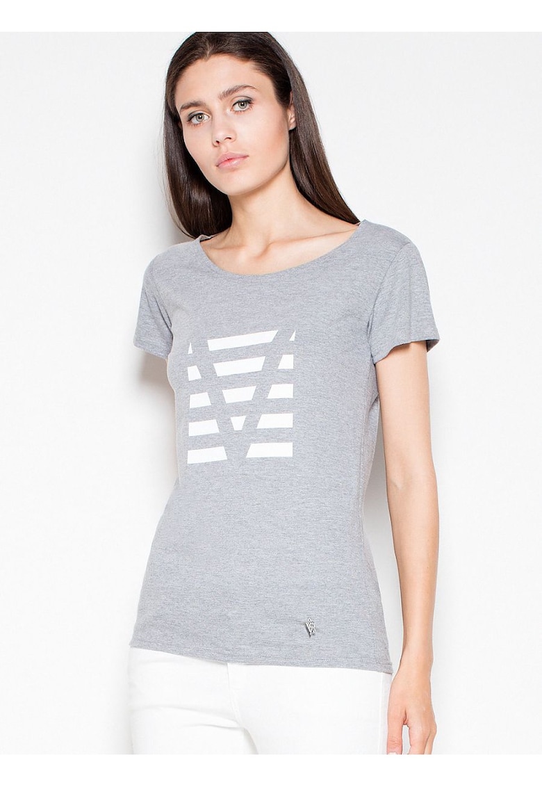 Oferte la Tricou dama  imprimeu original - gri - bumbac 92% - poliester 8%