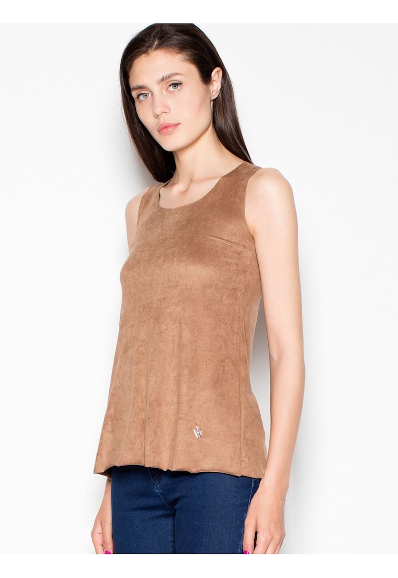 Oferte la Bluza dama -  piele intoarsa - decolteu semicircular - maro - poliester