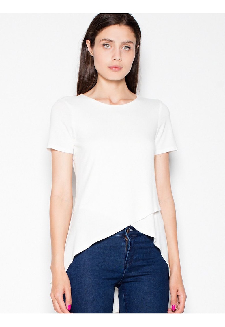 Oferte la Bluza dama  asimetrica - fata pliata - spate mai lung - bej - viscoza -