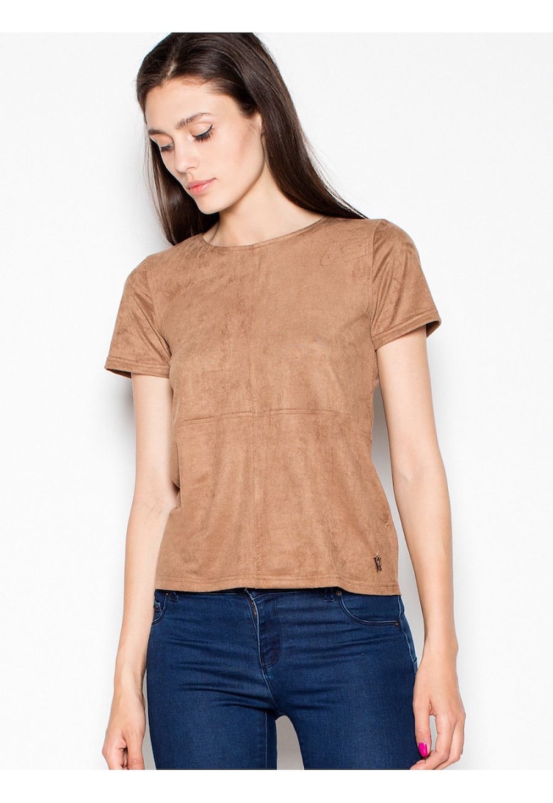 Oferte la Tricou dama  piele intoarsa - maneci scurte - decolteu semicircular - maro