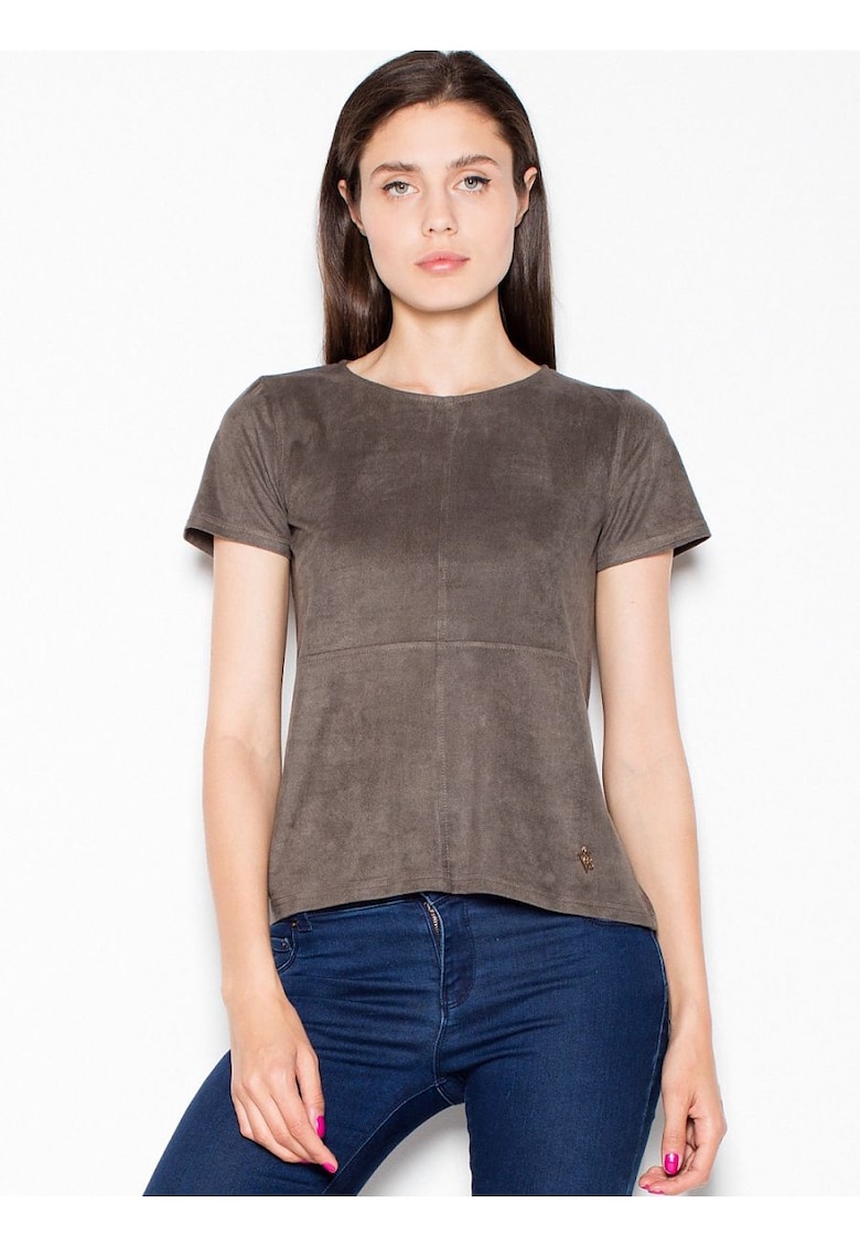 Oferte la Tricou dama  verde - piele intoarsa - decolteu semicircular - fermoar decorativ