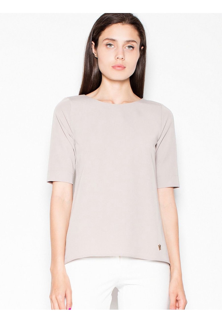 Oferte la Bluza dama  asimetrica - decupaj spate - bej - poliester 65% - viscoza 35%