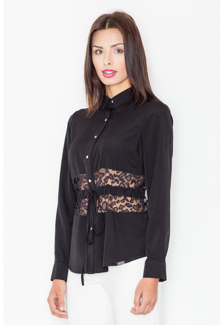 Oferte la Camasa dama -  Poliester/Viscoza/Elastan - Insertie dantela - Negru -