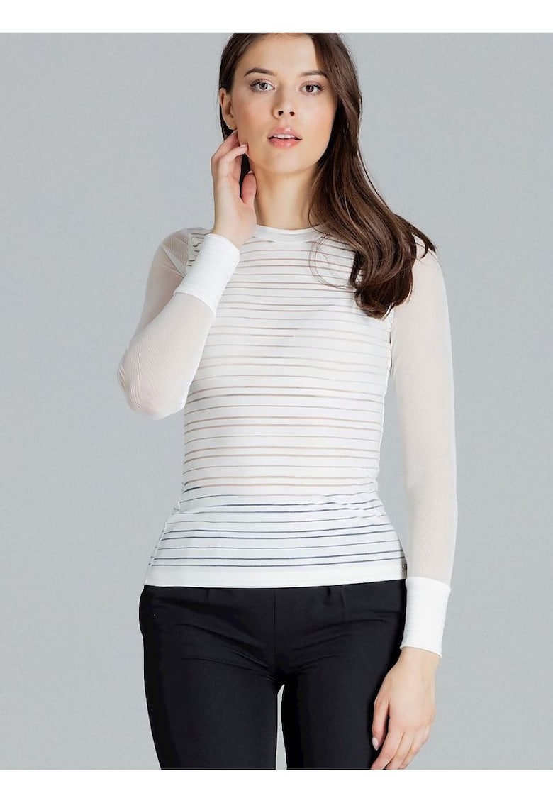 Oferte la Bluza dama -  bej - maneci lungi din plasa - moale - viscoza