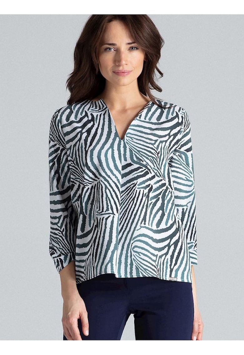 Oferte la Bluza dama  multicolor - maneci lungi - decolteu in V - pliuri contrastante
