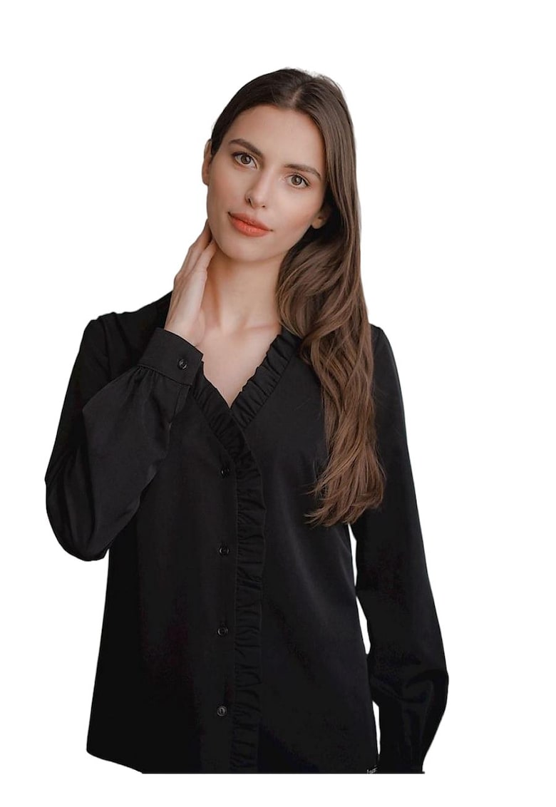 Oferte la Camasa dama -  neagra - cu decolteu in forma de inima - garnitura cu volane - maneci lungi